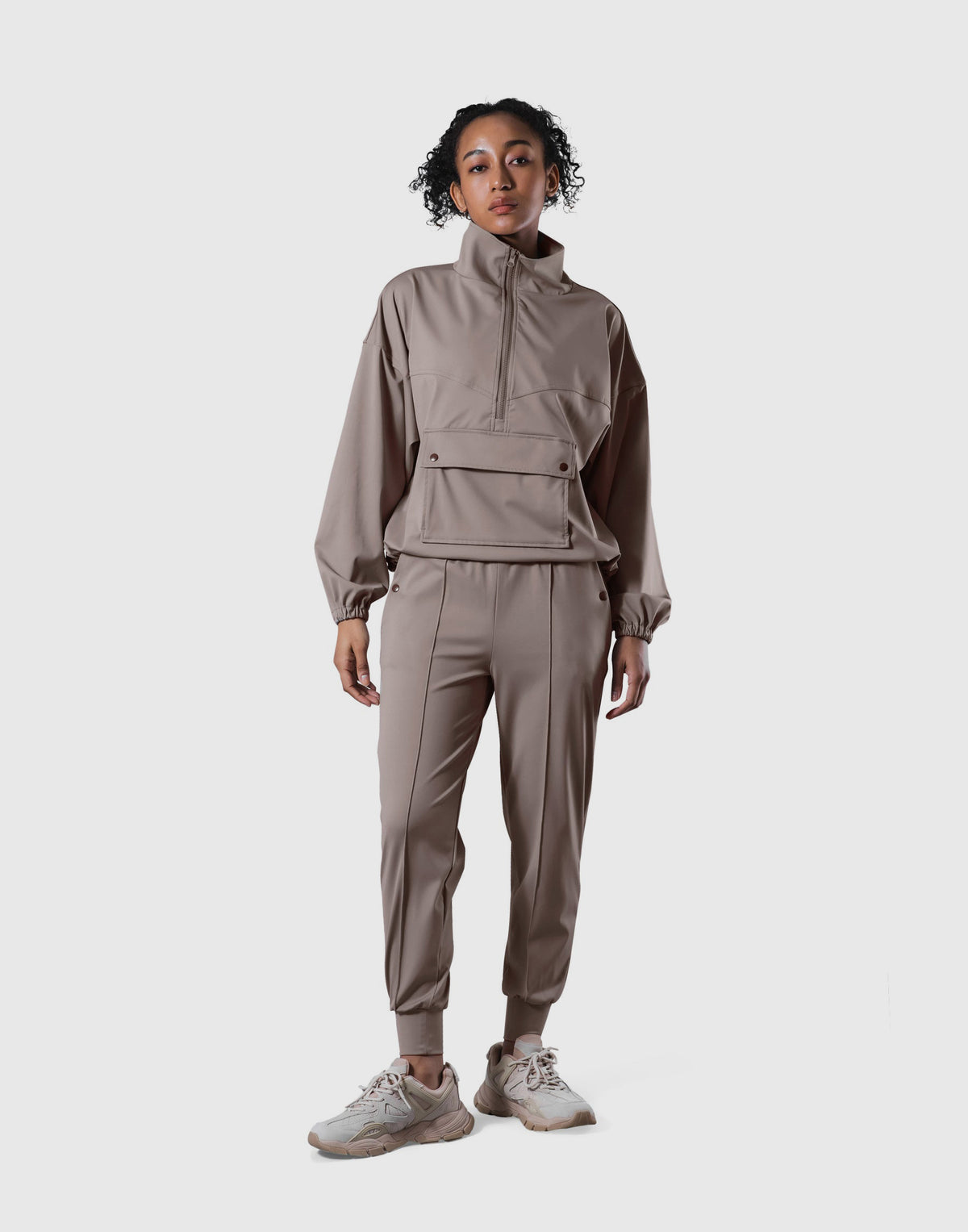 2Way Stretch Half Zip Pocket Jacket - Light Brown