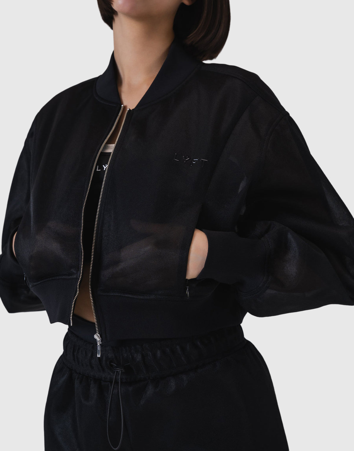Drop Shoulder Sheer Blouson - Black