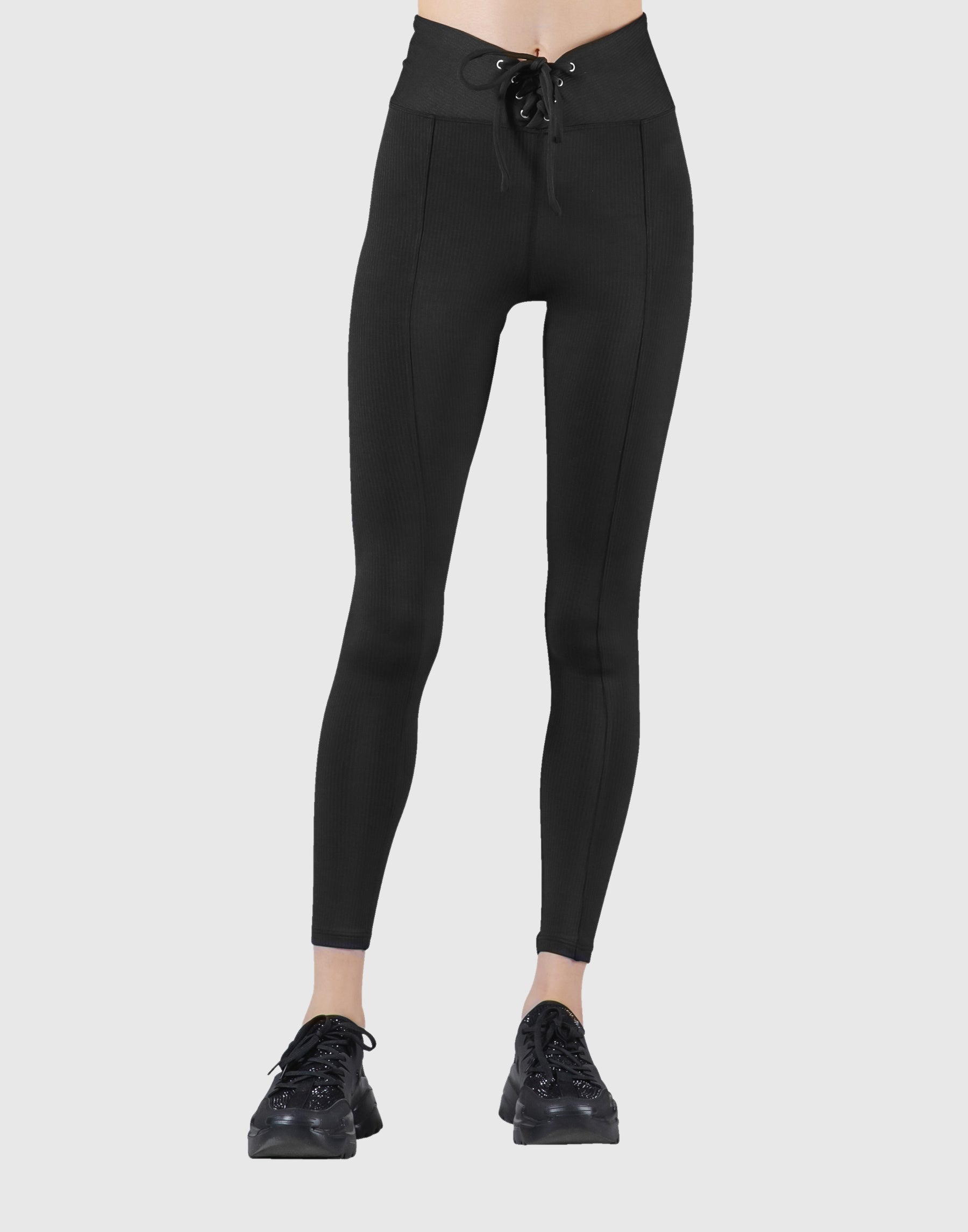 Ribbed Lace-Up Leggings - Black – LÝFT