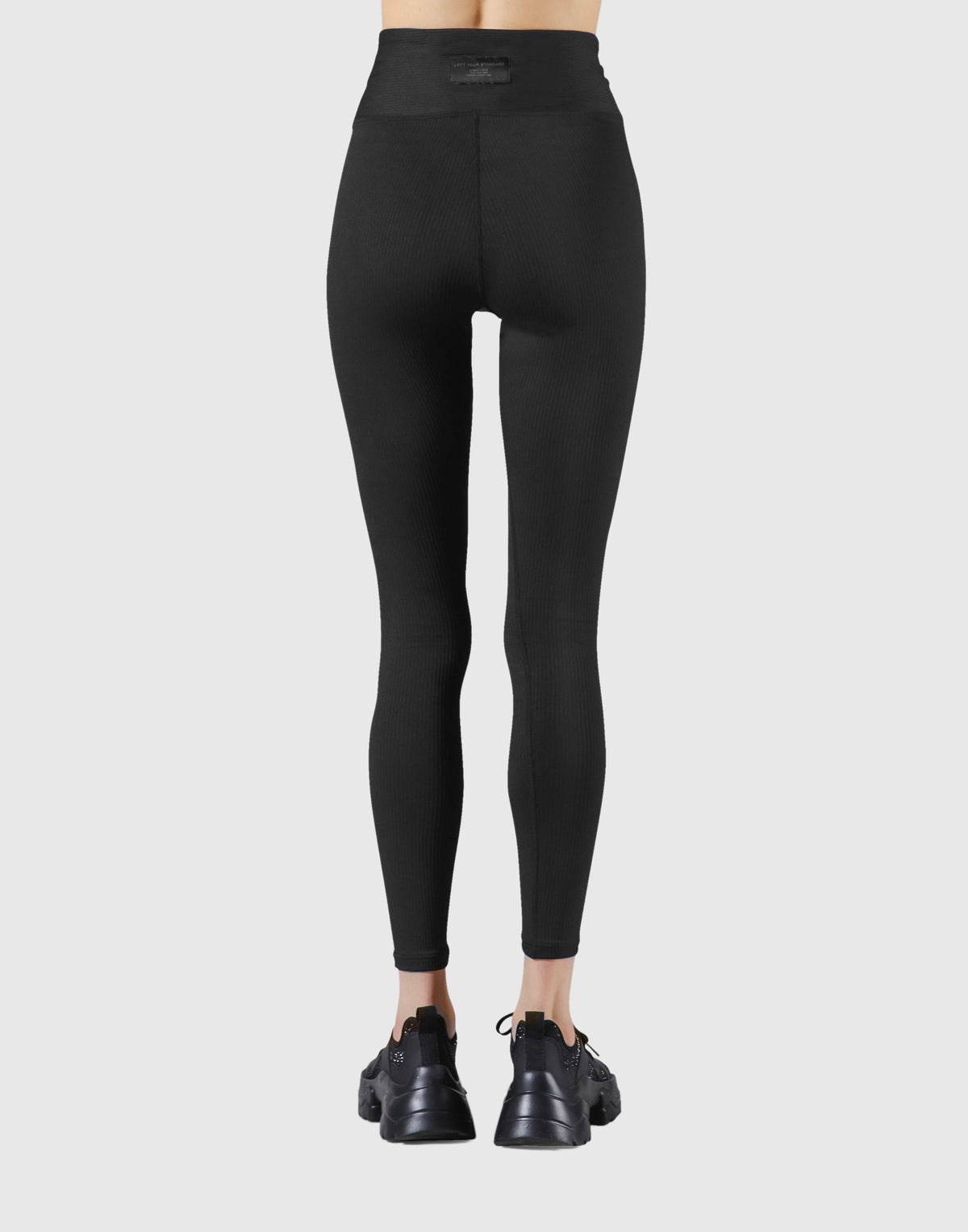 Ribbed Lace-Up Leggings - Black