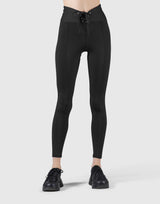 Ribbed Lace-Up Leggings - Black