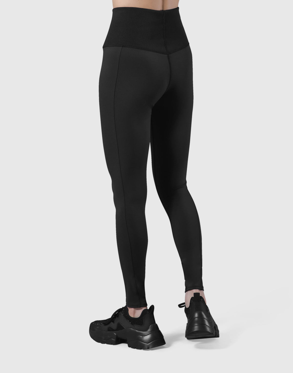 High Rise Waist Rib Leggings - Black