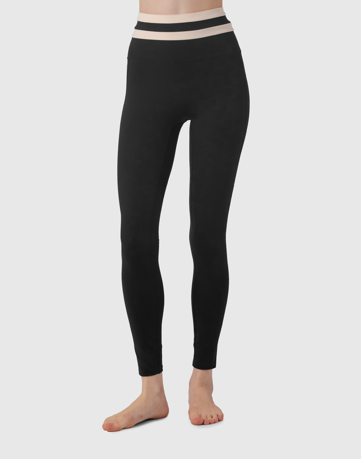 Waist Border Pattern Leggings - Black