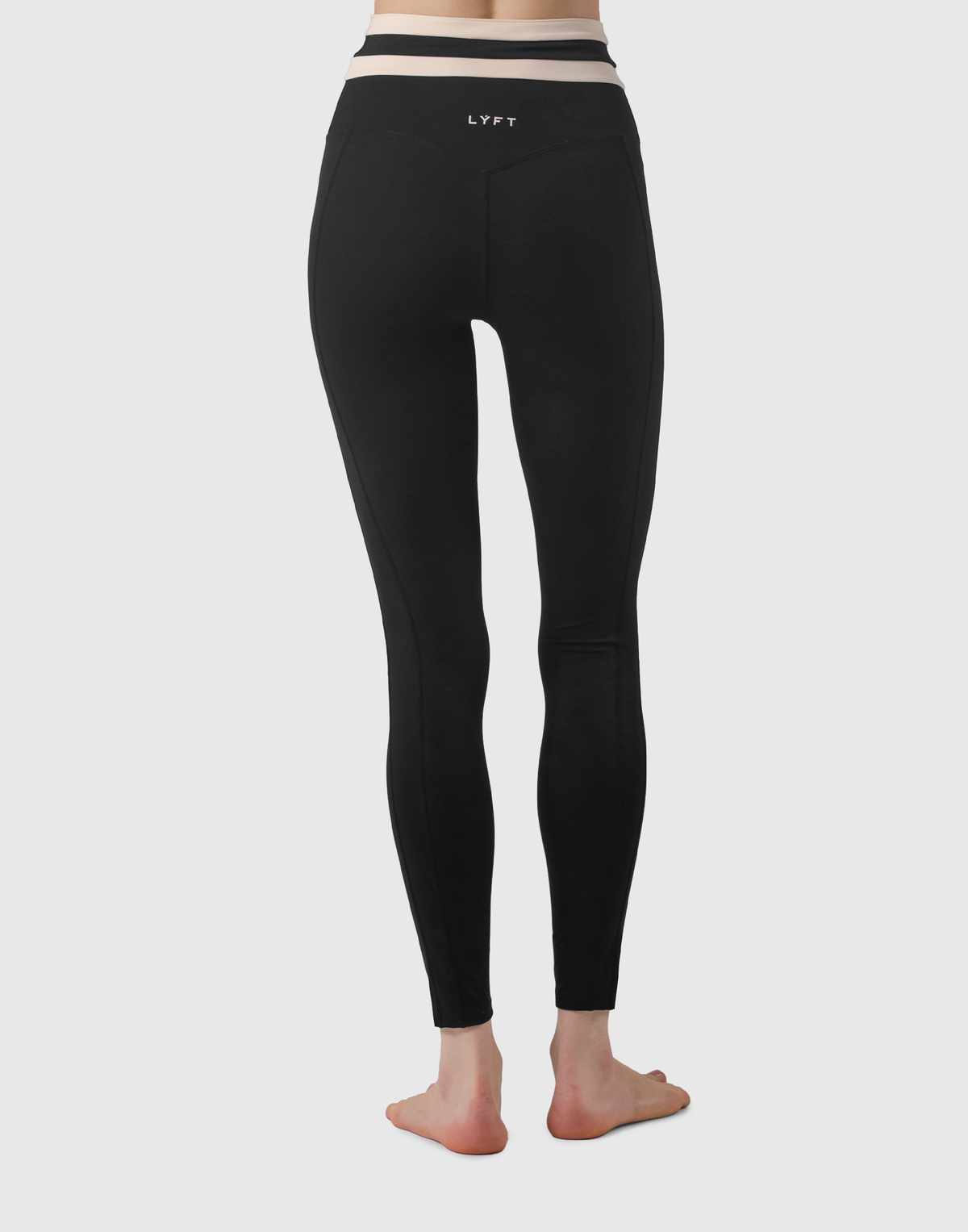 Waist Border Pattern Leggings - Black