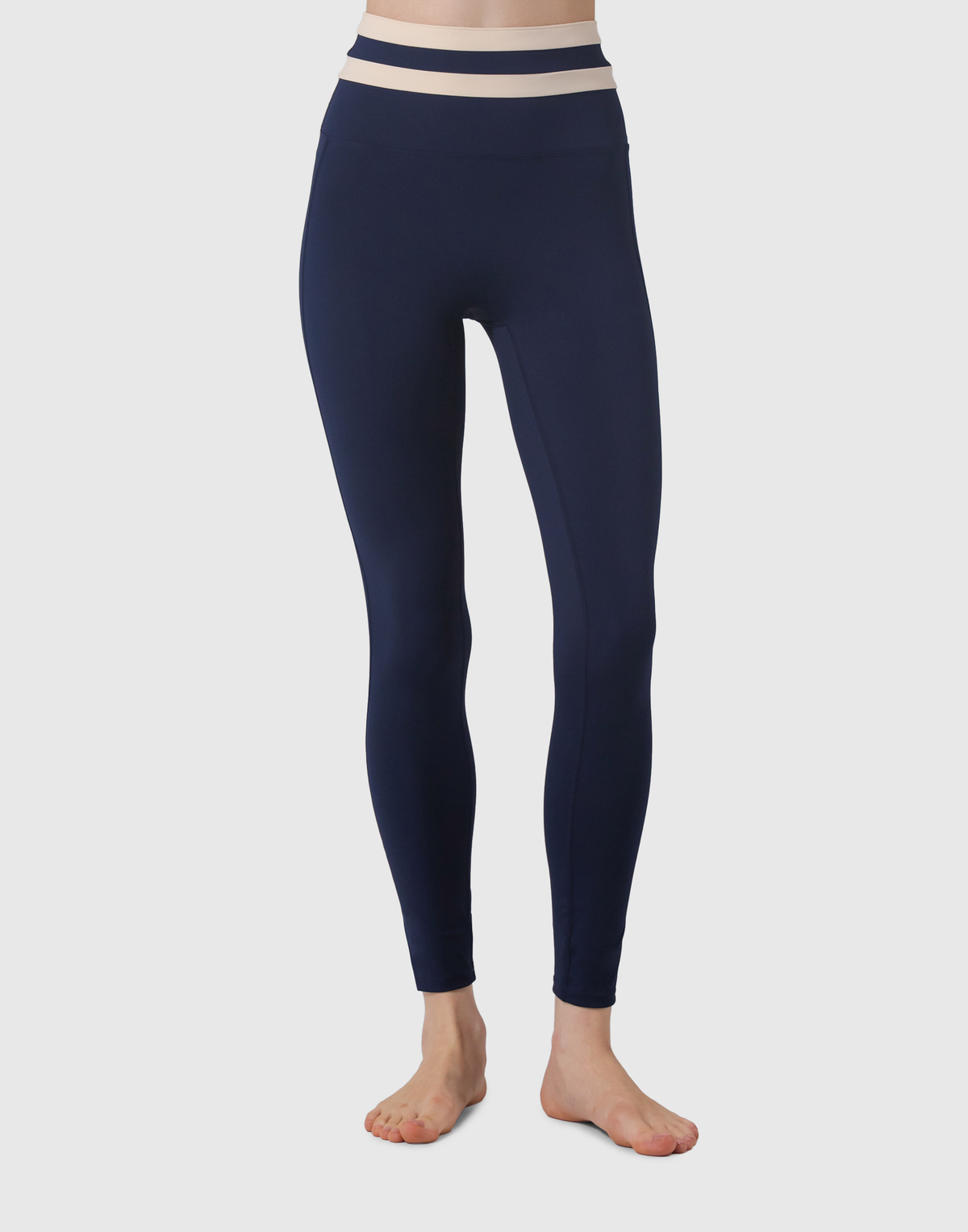 Waist Border Pattern Leggings - Navy