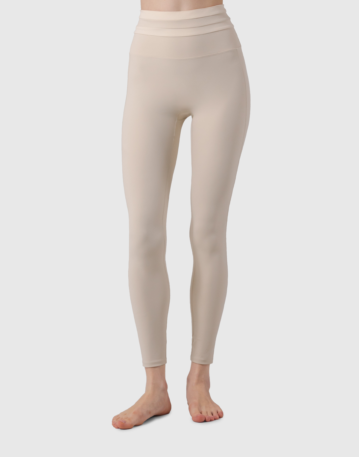 Waist Border Pattern Leggings - Beige