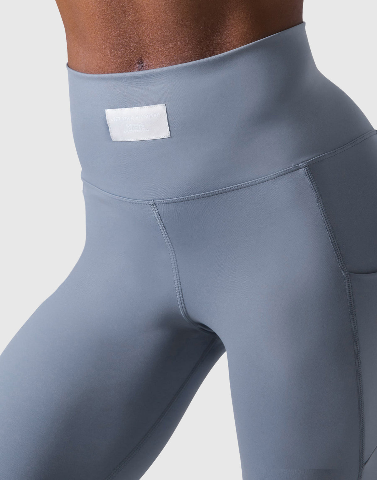 Woven Label Pocket Leggings - L.Blue