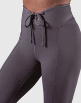Ribbed Lace-Up Leggings - Ash Grey