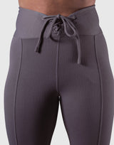 Ribbed Lace-Up Leggings - Ash Grey