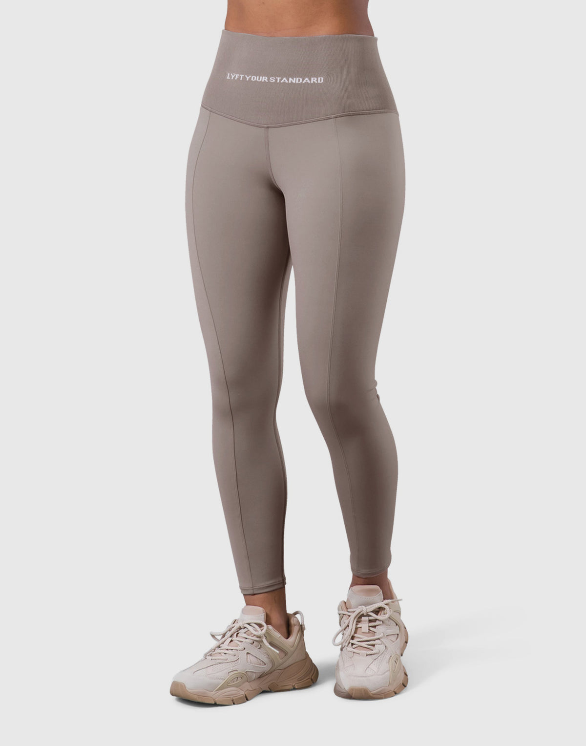 High Rise Waist Rib Leggings - Light Brown