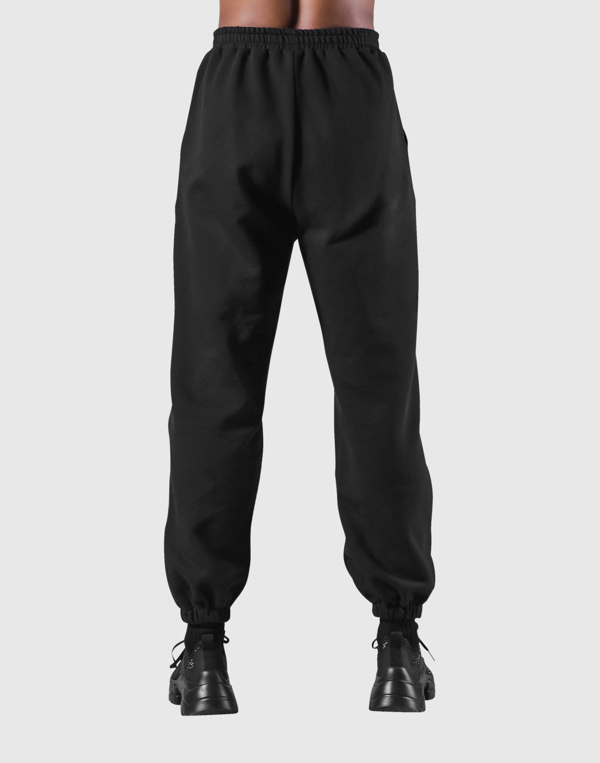 Woven Label Relax Sweat Pants - Black