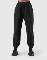 Woven Label Relax Sweat Pants - Black
