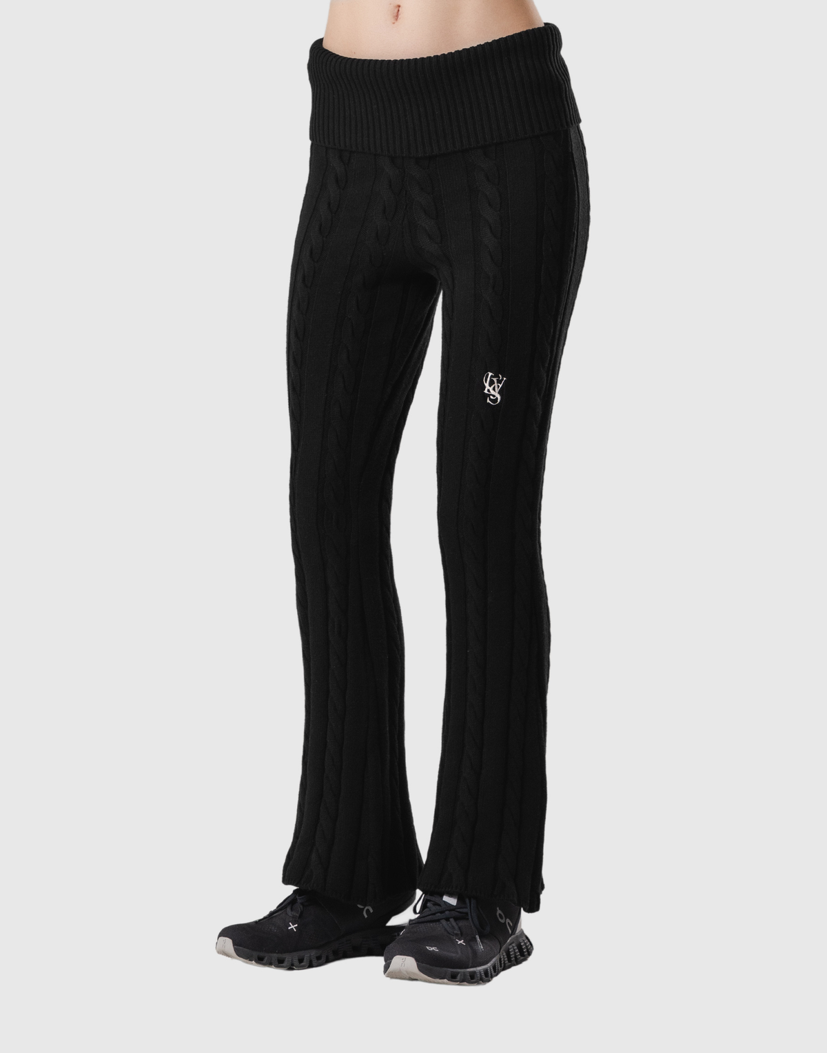 Cable Knit Flared Pants - Black