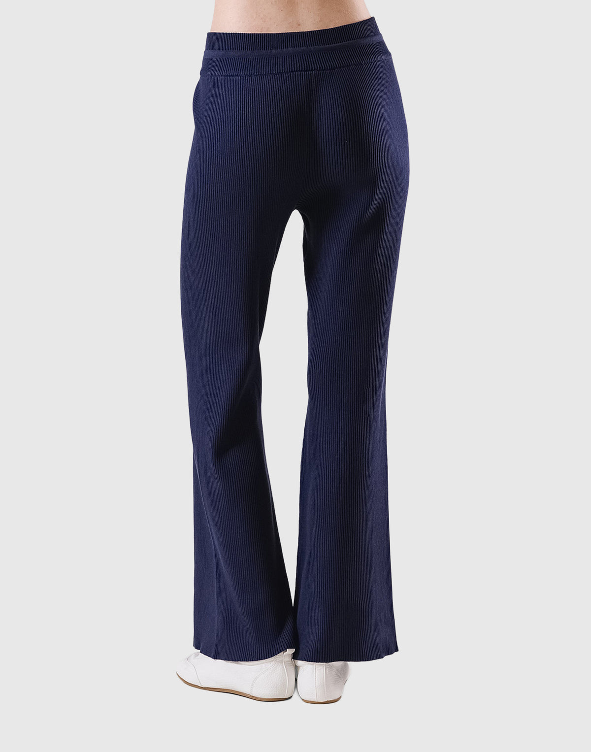 Rib Knit Flare Pants - Navy
