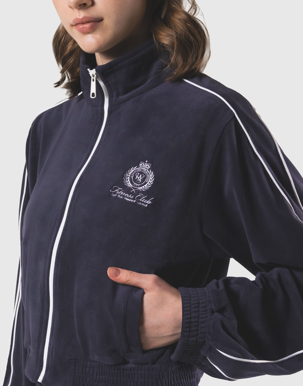 Velour Track Jacket - Navy