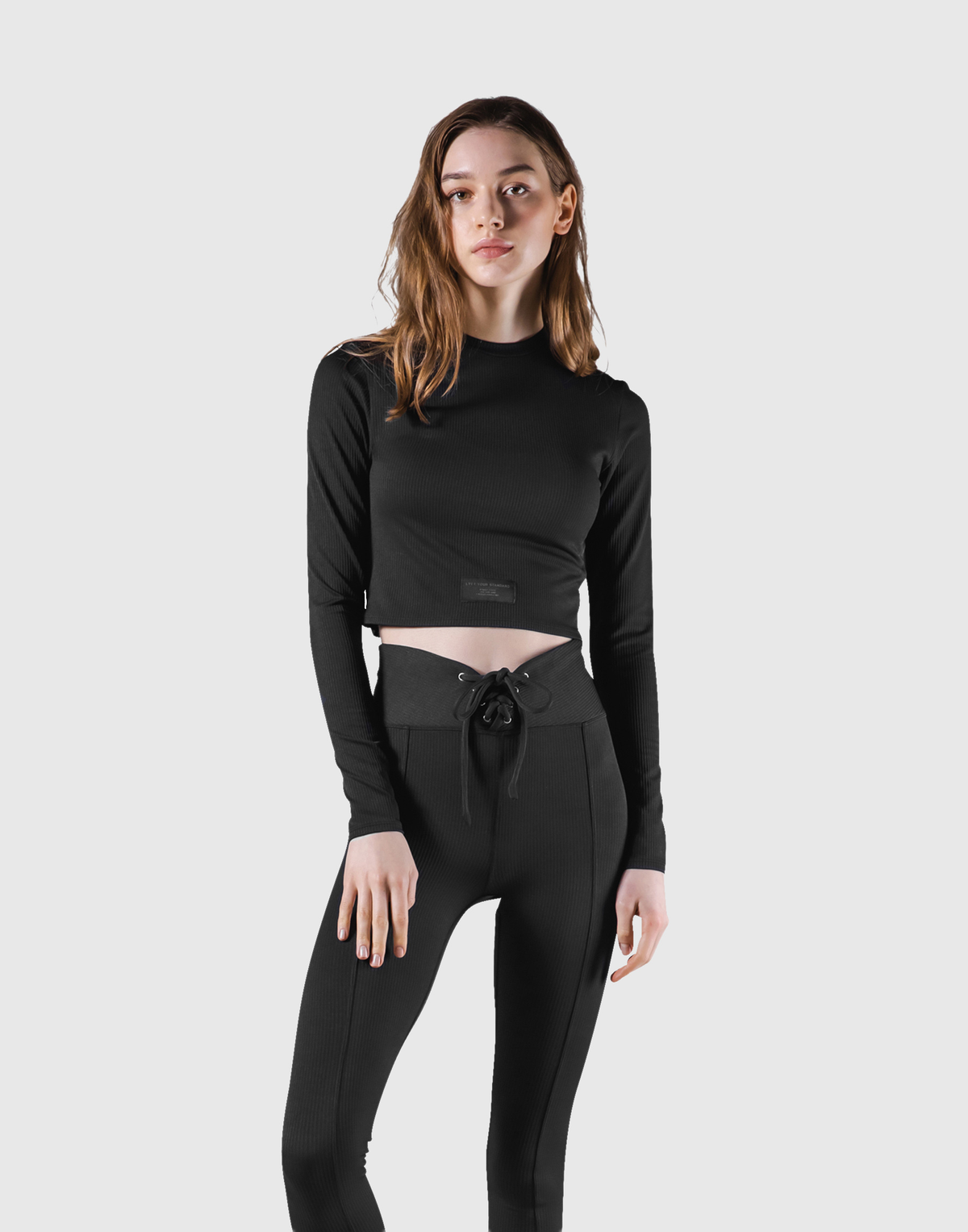 Ribbed Long Sleeve T-Shirt - Black