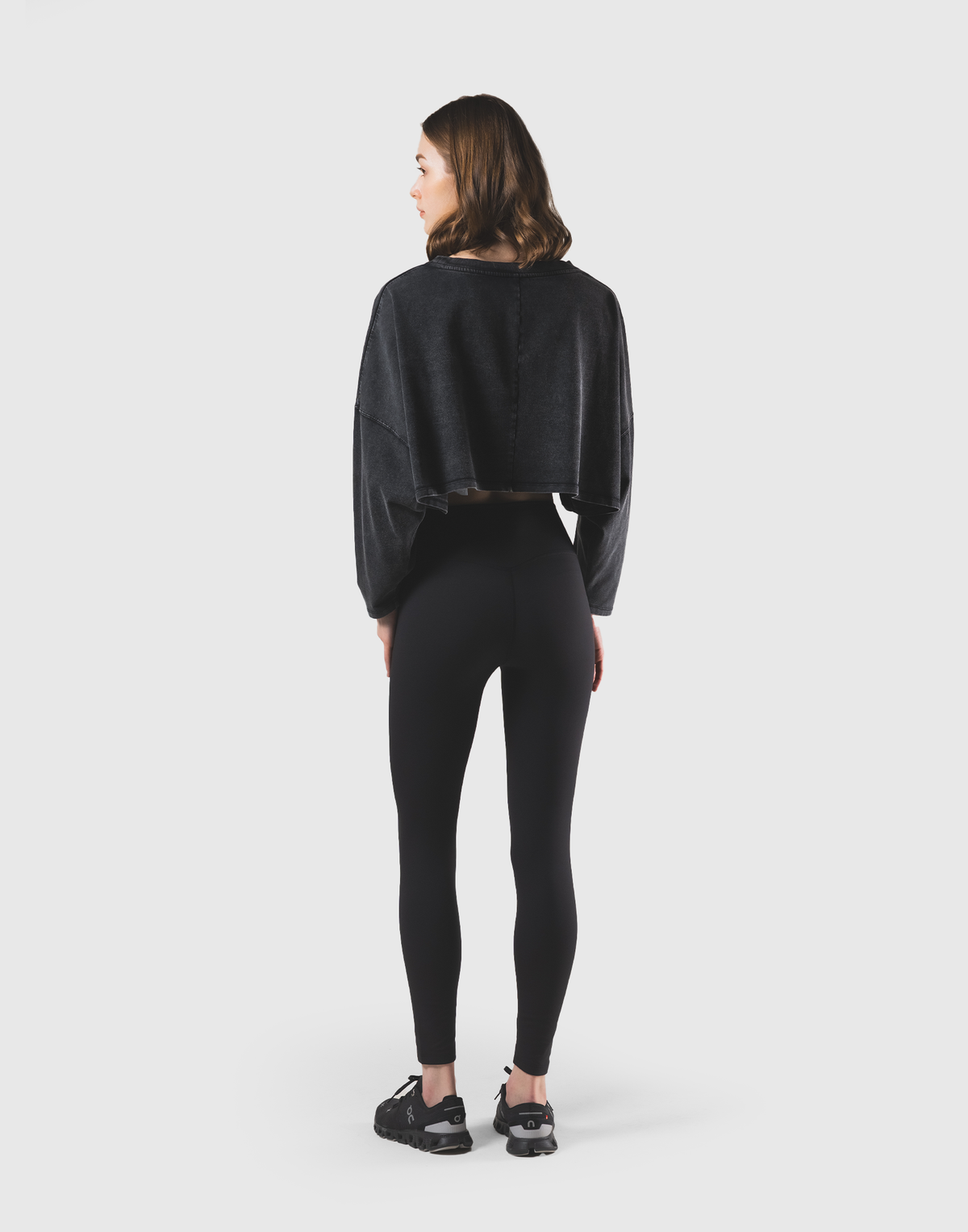 Loose Crop Long Sleeve Shirt - Black