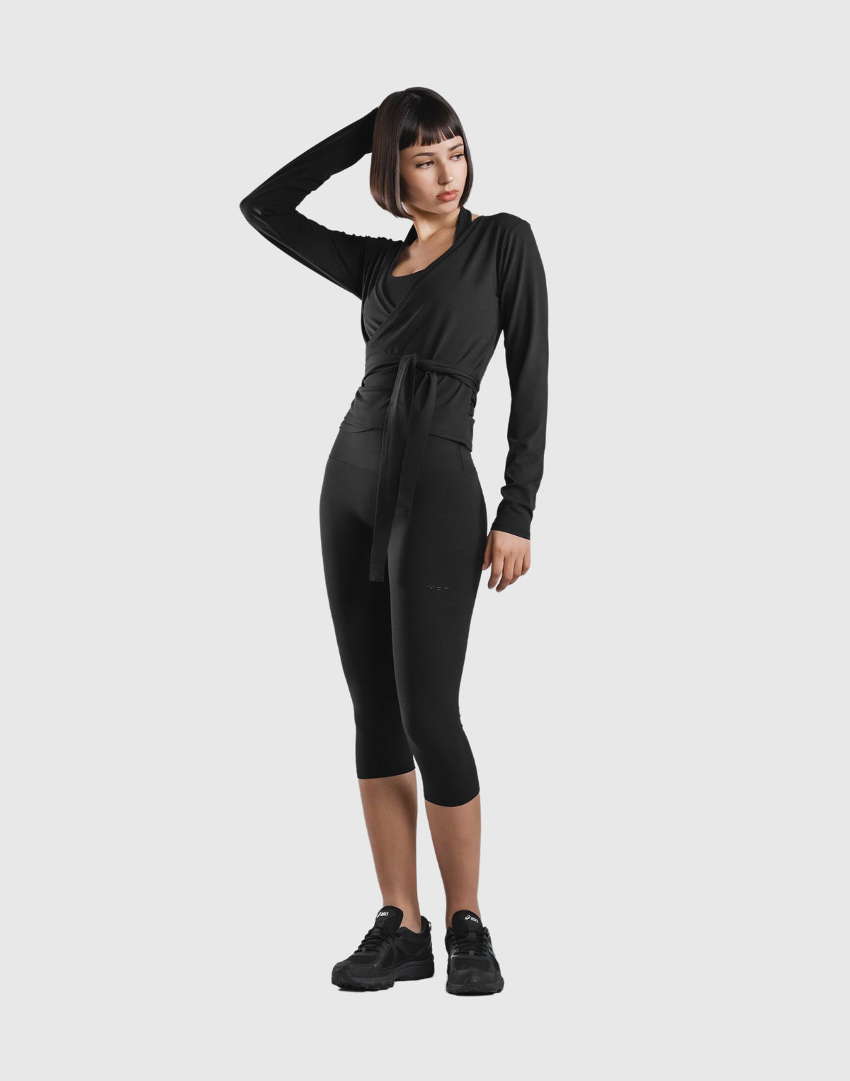 Comfortable Slim Wrap Top - Black