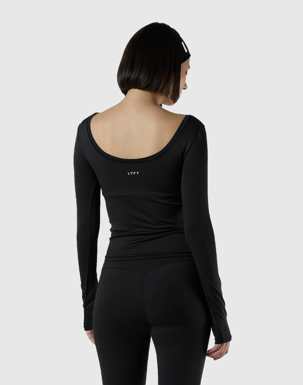 Round Open Back Long Sleeve Top - Black
