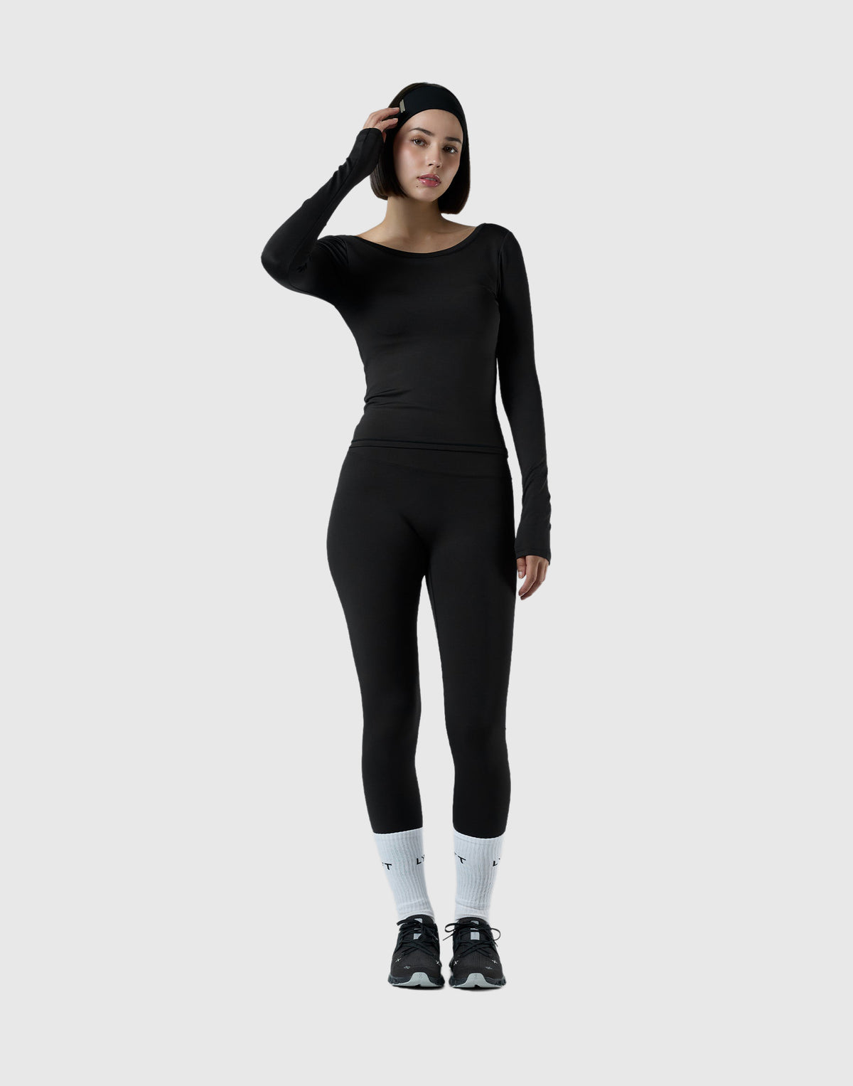 Round Open Back Long Sleeve Top - Black