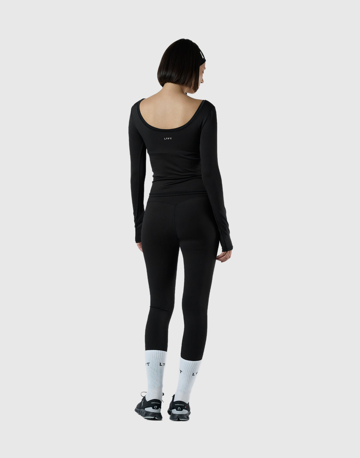 Round Open Back Long Sleeve Top - Black
