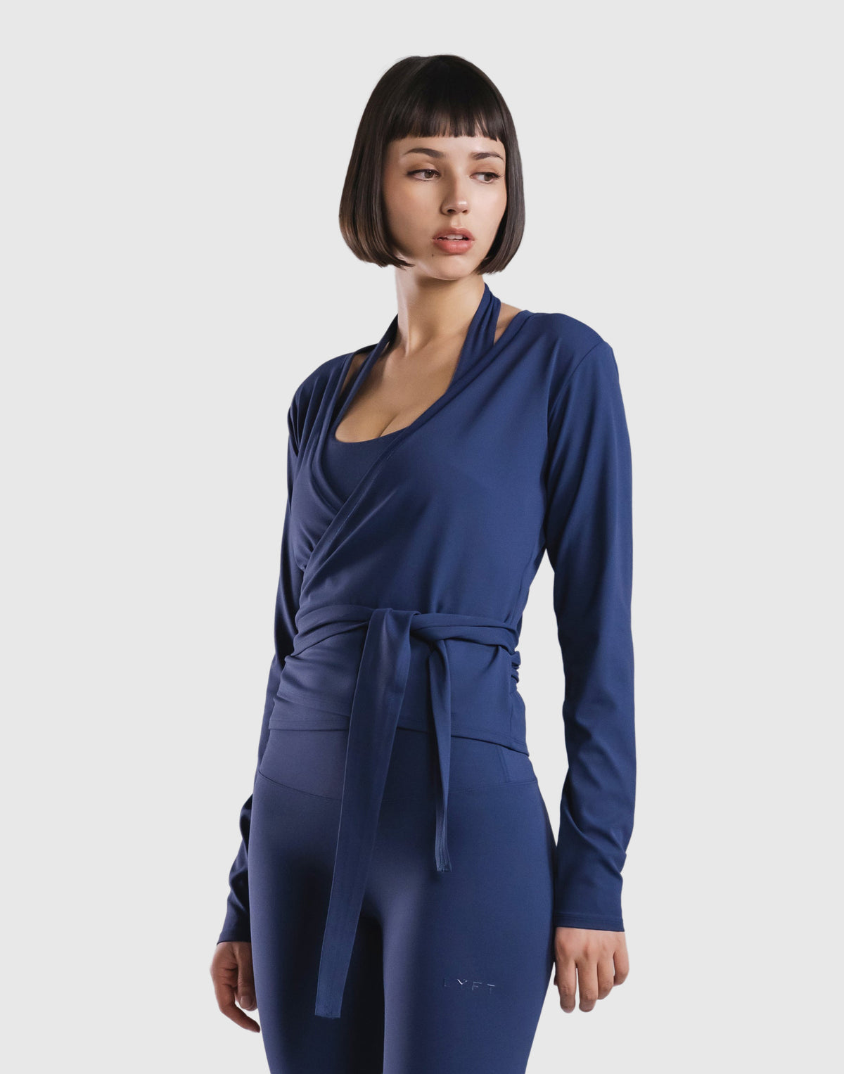 Comfortable Slim Wrap Top - Navy