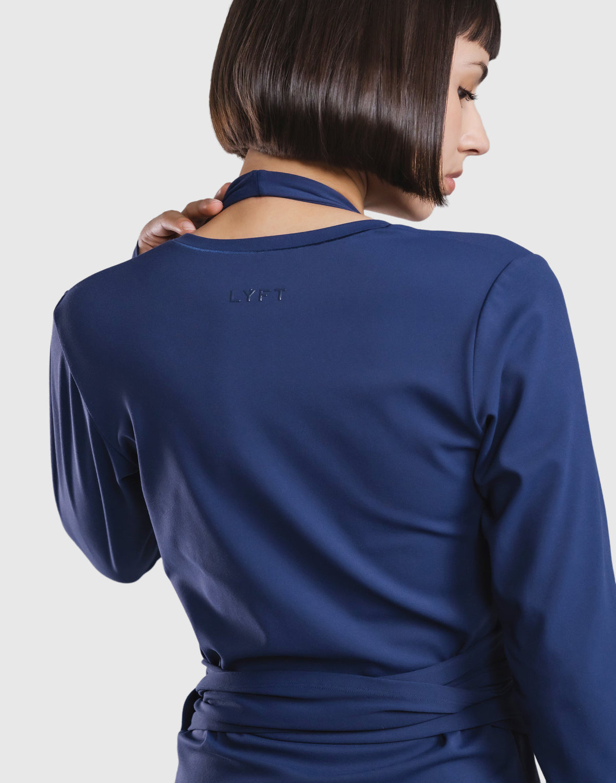 Comfortable Slim Wrap Top - Navy