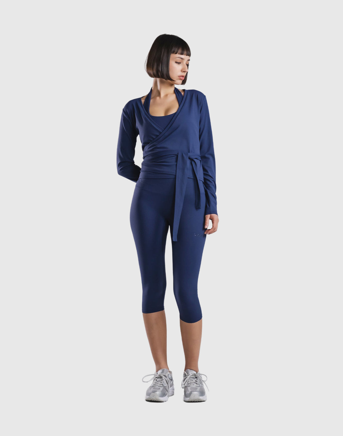 Comfortable Slim Wrap Top - Navy