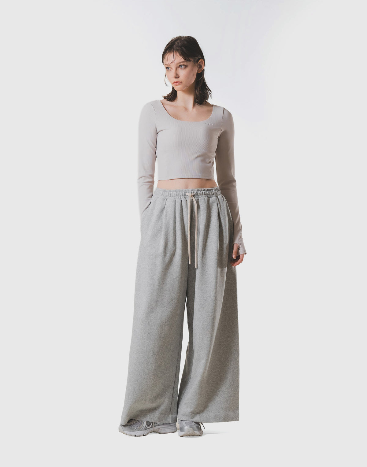 Square Neck Thumbhole Top - Beige