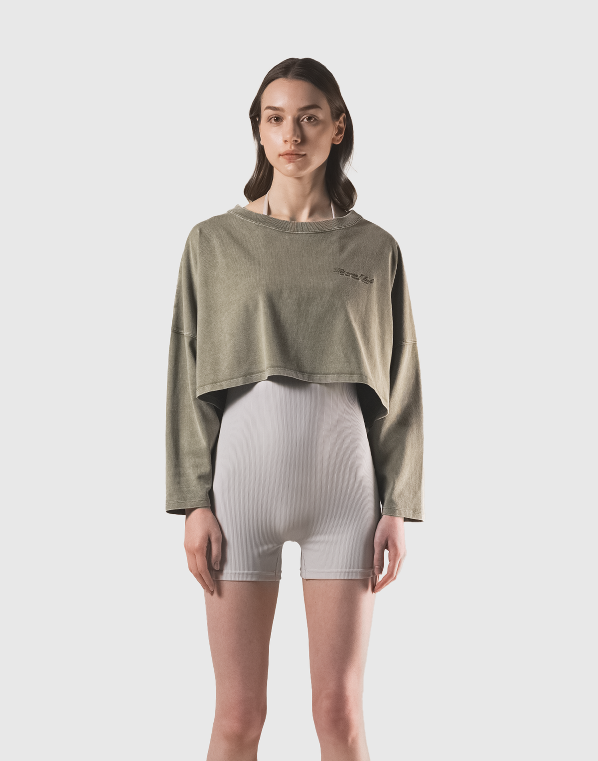 Loose Crop Long Sleeve Shirt - Olive