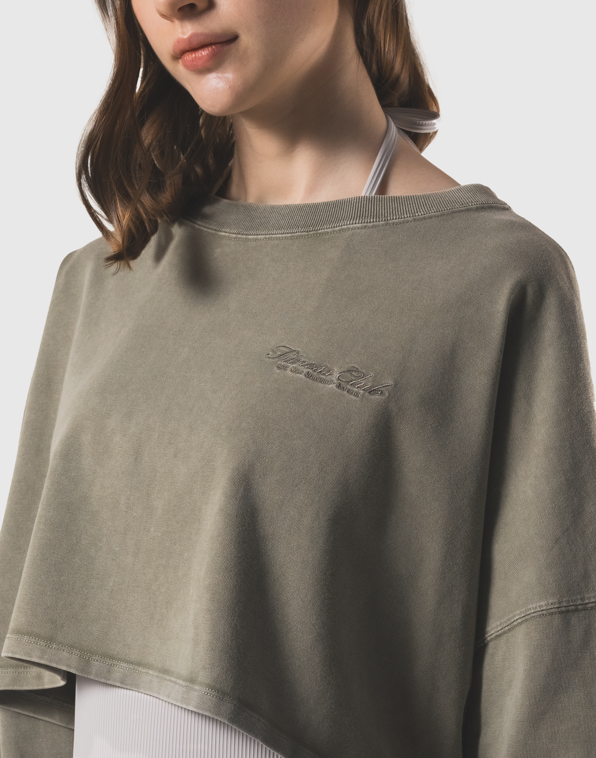 Loose Crop Long Sleeve Shirt - Olive