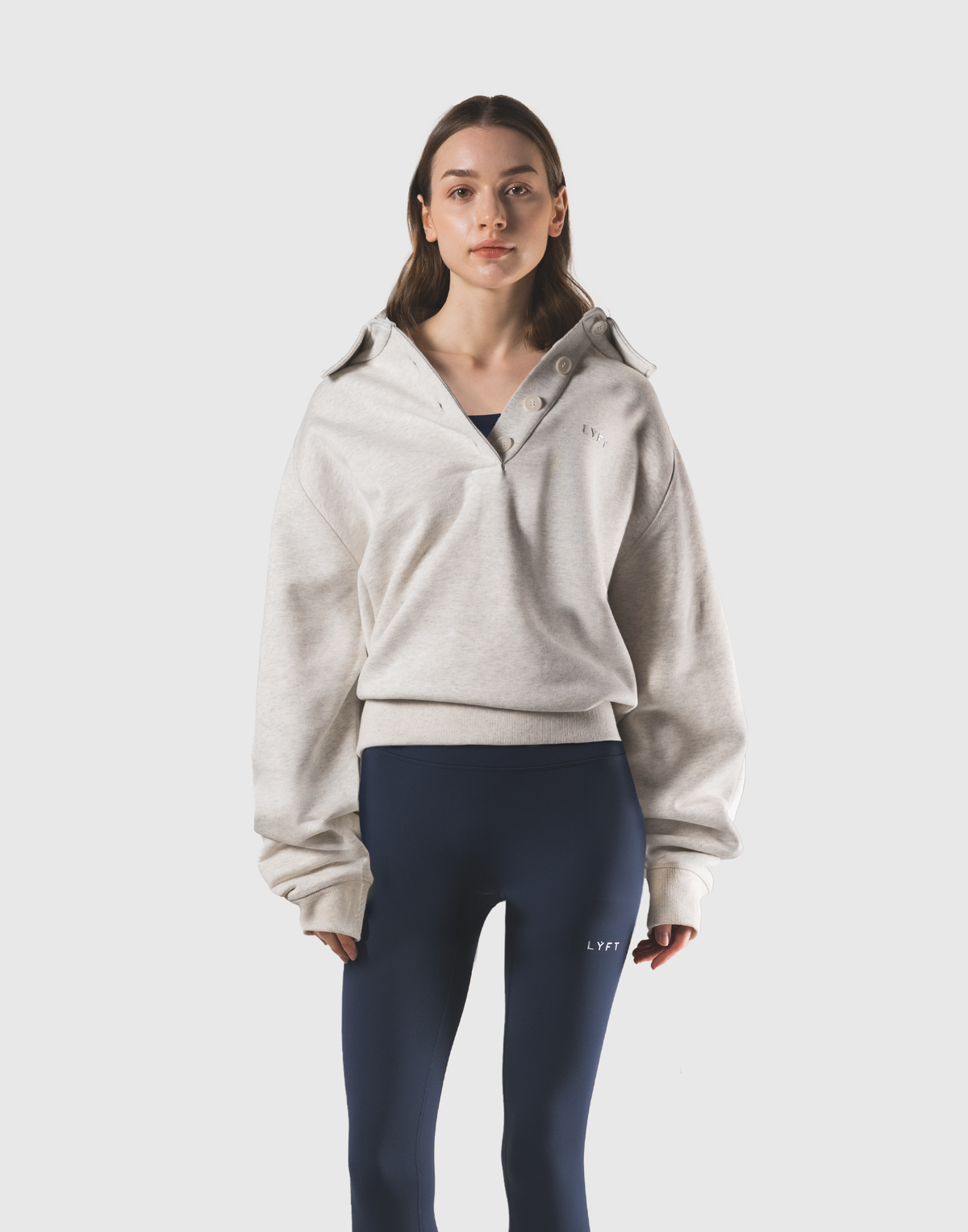 Raglan Sleeve Polo Sweatshirt - Ivory