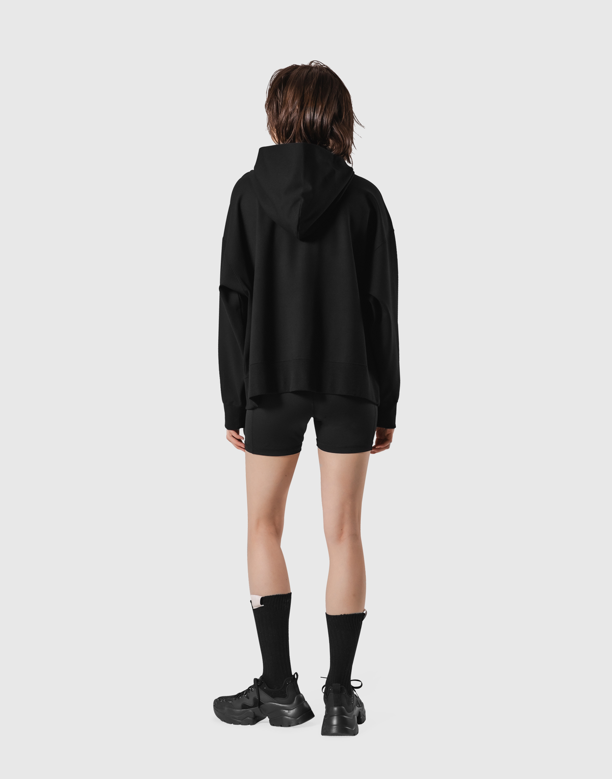 Patching Logo Zip-Up Stretch Hoodie - Black