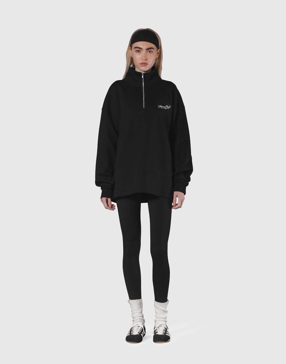 Half Zip Over Size Sweat - Black