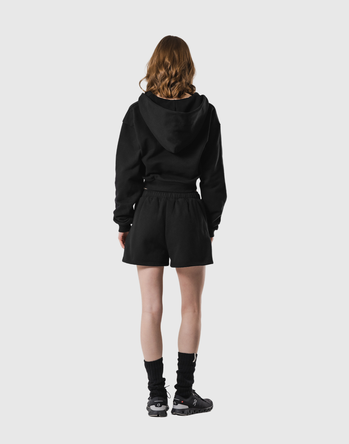 Front-Cut Cropped Hoodie - Black