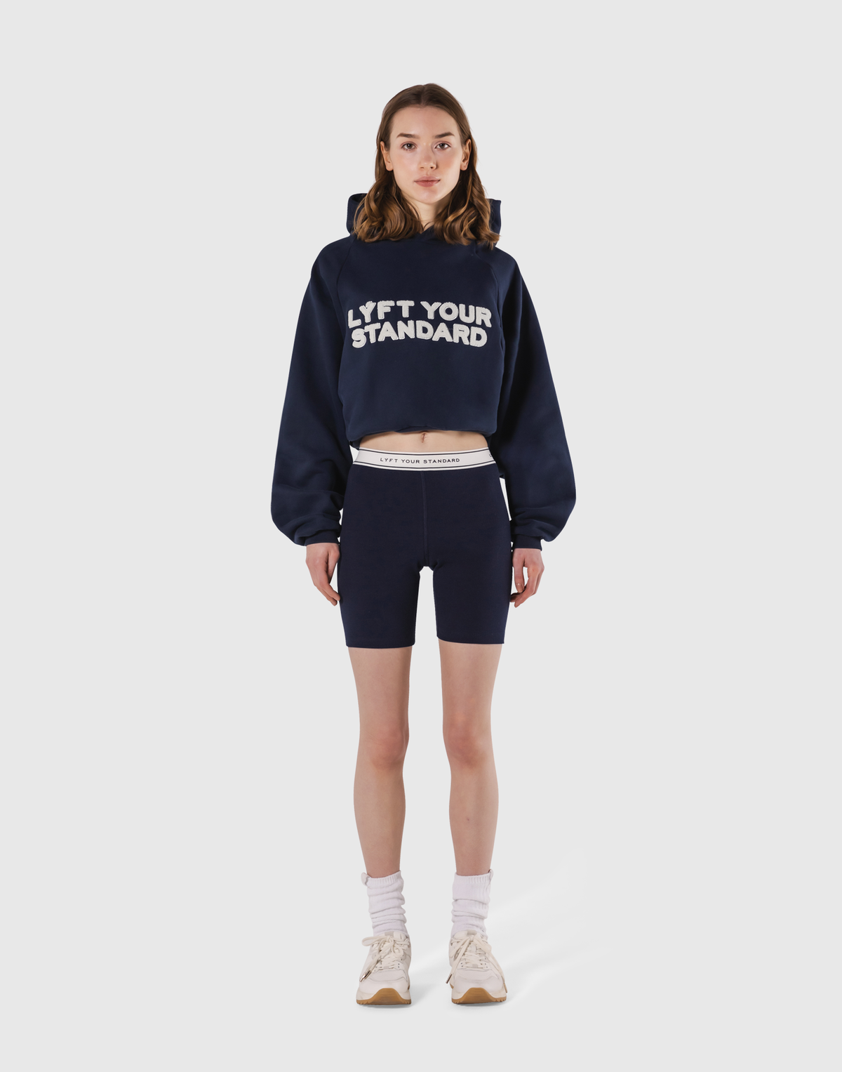 Pile Wappen Cropped Hoodie - Navy