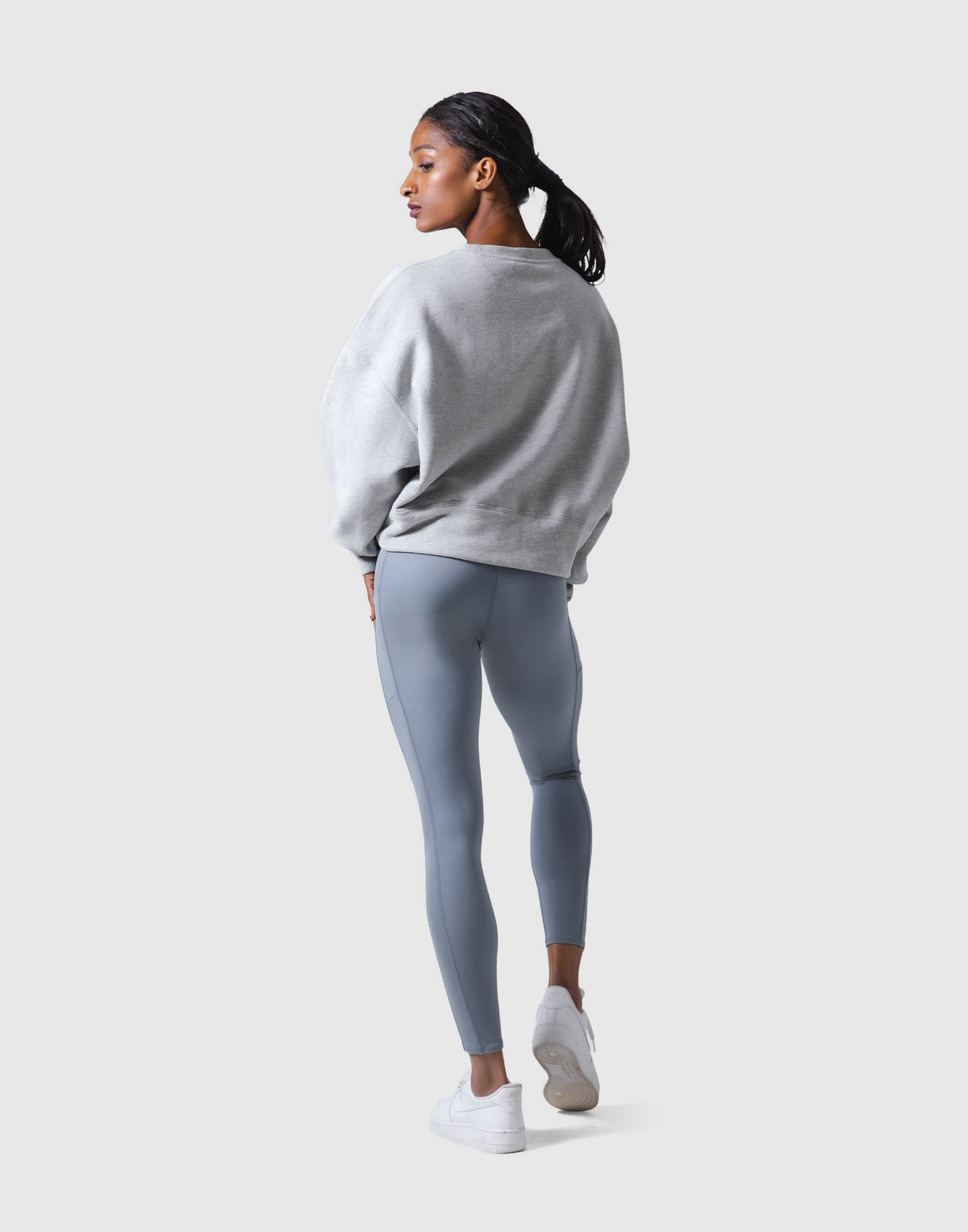 Woven Label Cropped Crewneck Sweat - Grey