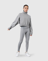 High Neck Cropped Sweat Shirt - Grey