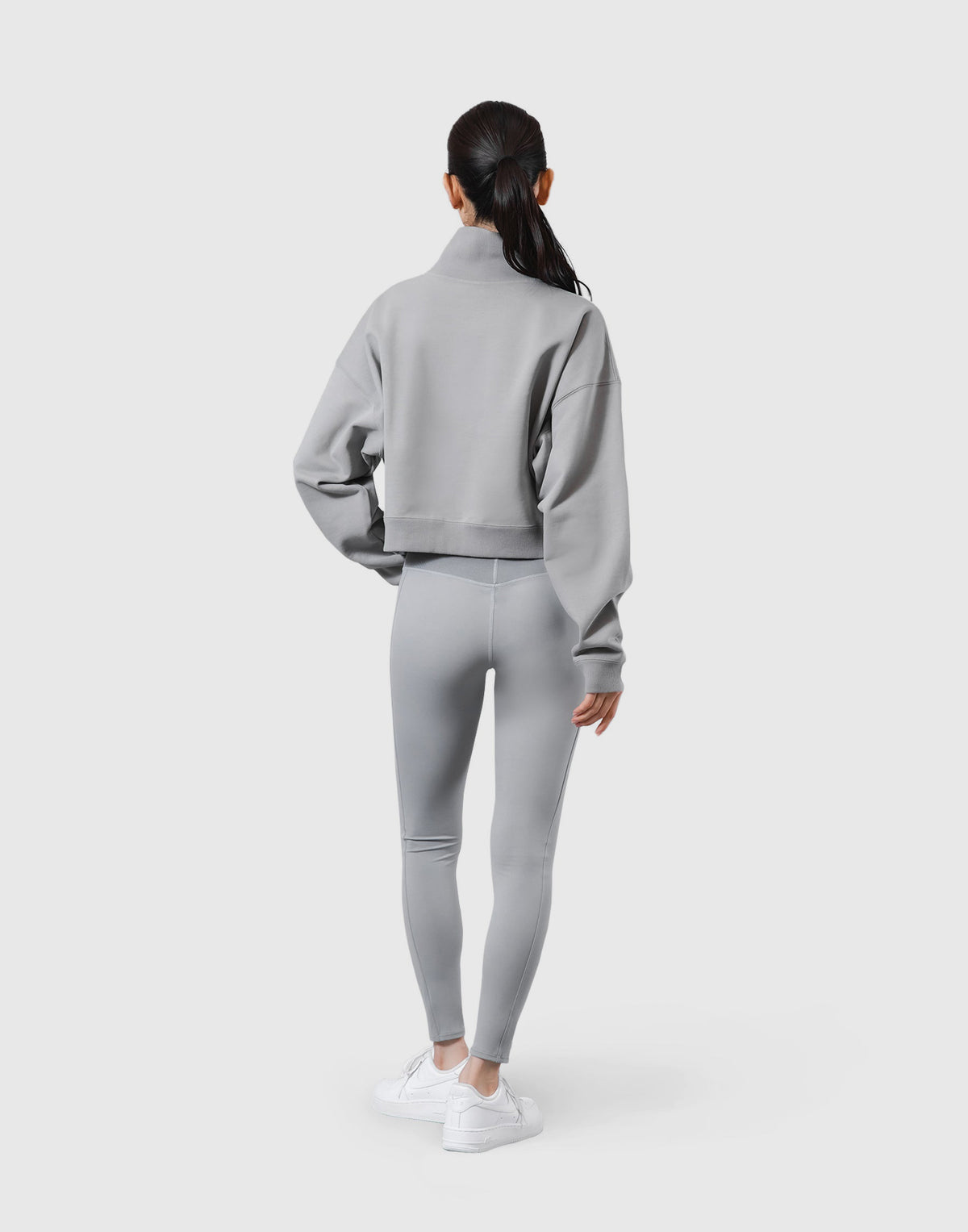 High Neck Cropped Sweat Shirt - Grey