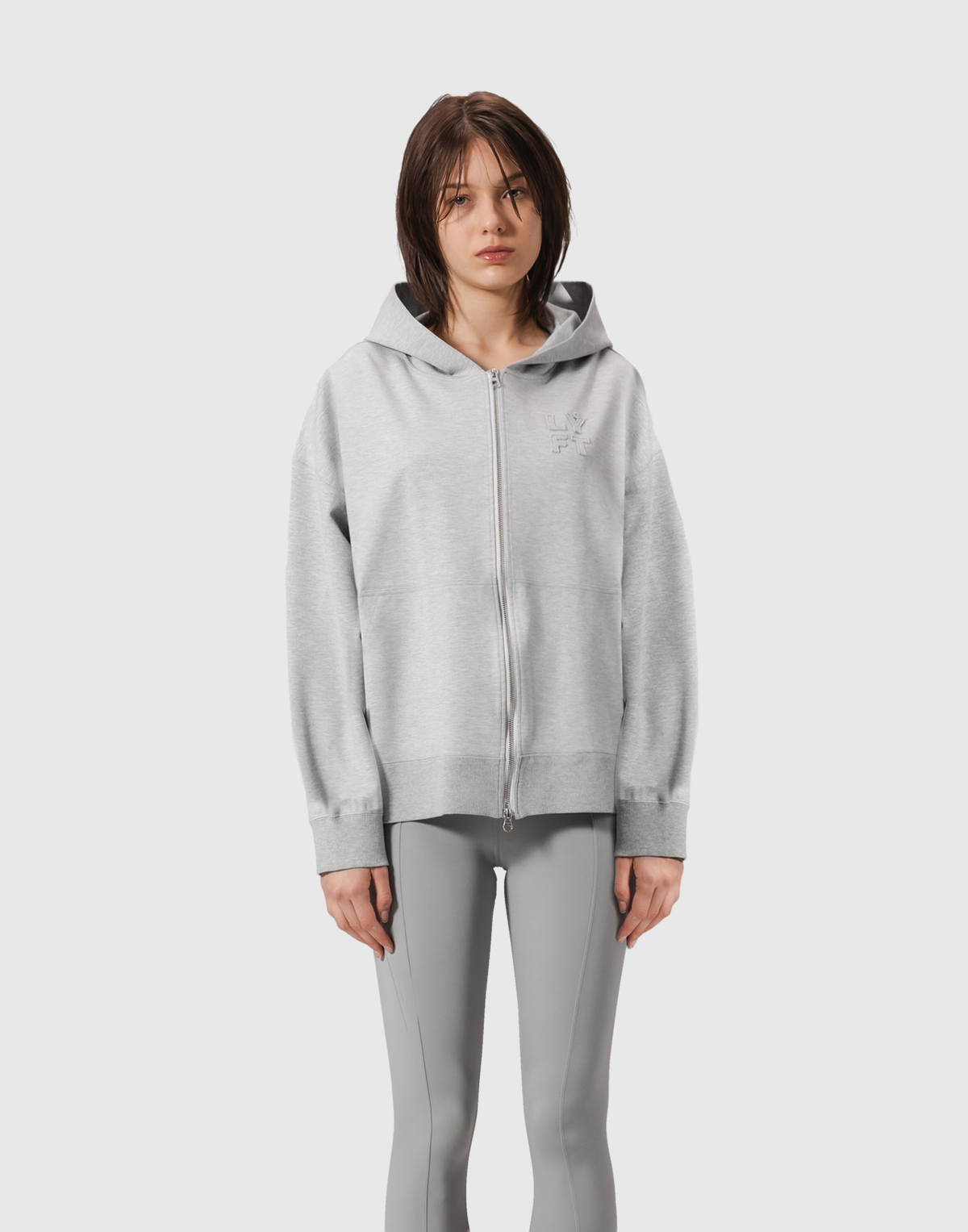 Patching Logo Zip-Up Stretch Hoodie - Grey