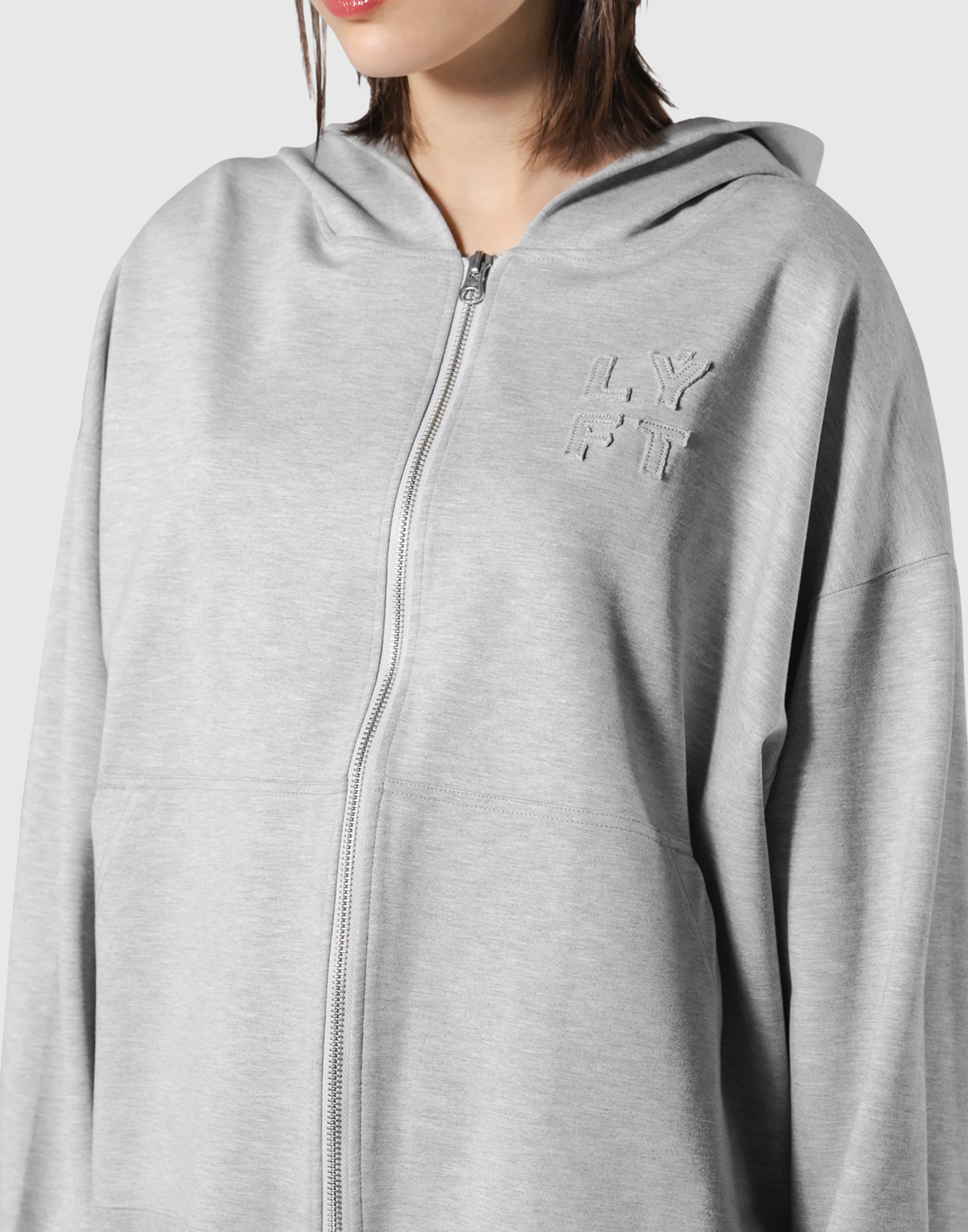 Patching Logo Zip-Up Stretch Hoodie - Grey