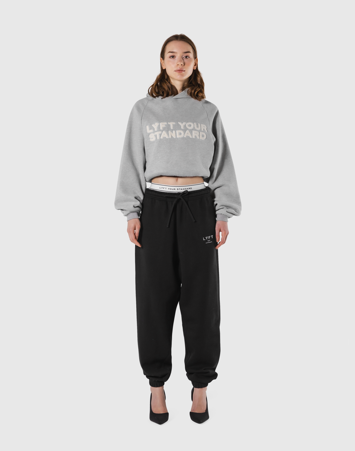 Pile Wappen Cropped Hoodie - Grey
