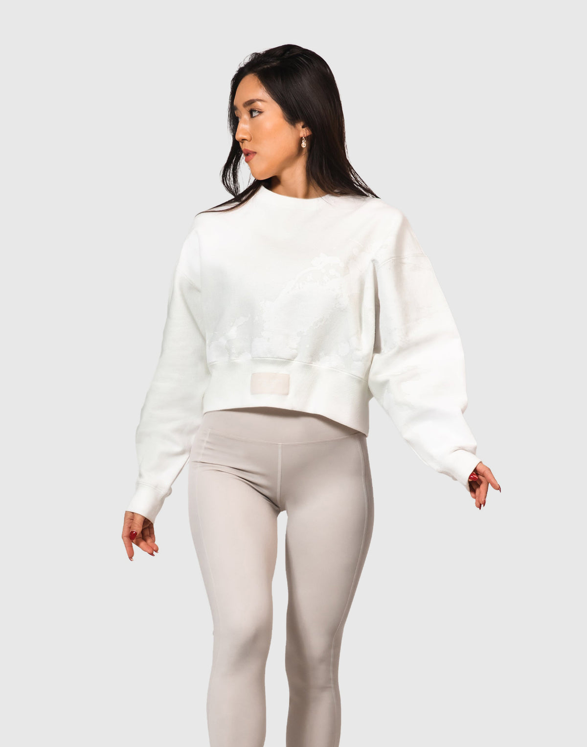 Splash Cropped Crewneck Sweat - White