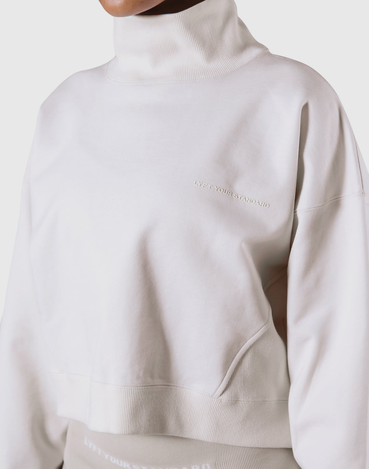 High Neck Cropped Sweat Shirt - Ivory