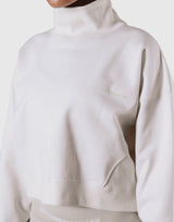 High Neck Cropped Sweat Shirt - Ivory