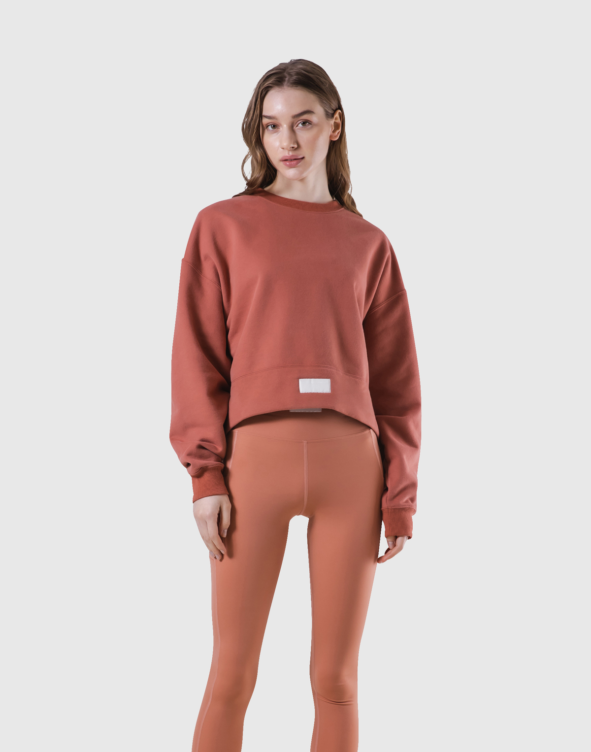Woven Label Cropped Crewneck Sweat - Coral
