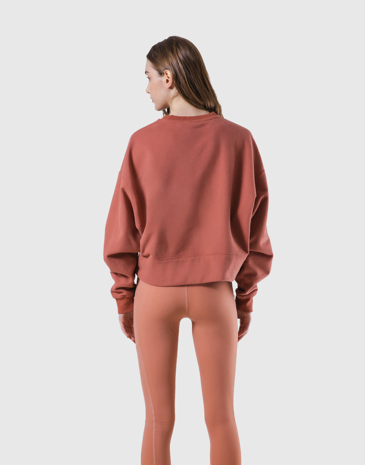 Woven Label Cropped Crewneck Sweat - Coral