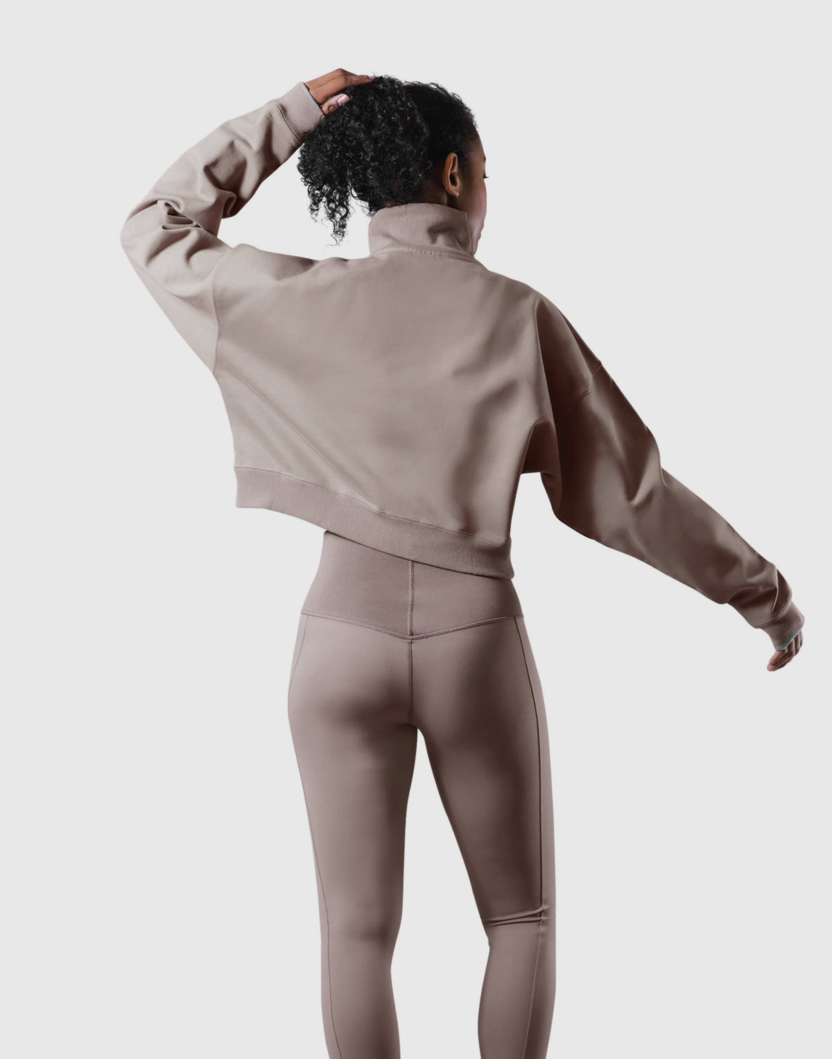 High Neck Cropped Sweat Shirt - Light Brown