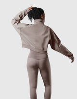 High Neck Cropped Sweat Shirt - Light Brown