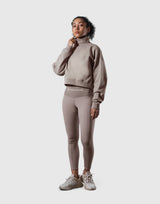 High Neck Cropped Sweat Shirt - Light Brown